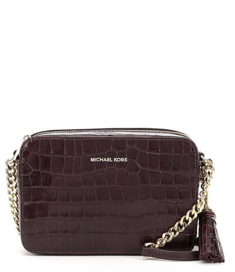 michael michael kors ginny tasseled crocodile-embossed chain cross-body bag|michael kors ginny crossbody.